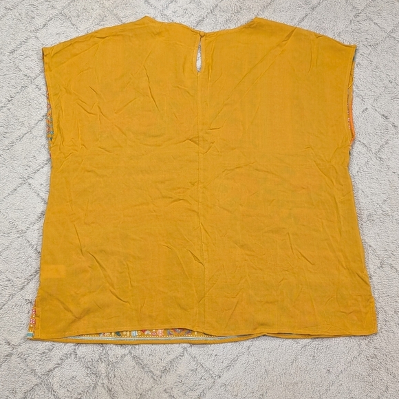 Savanna Jane Top Womens 1X Yellow Embroidered Floral Cap Sleeve Boho Chic - Picture 8 of 8